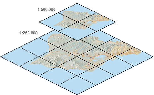 Illustration of map cache at two different scale levels